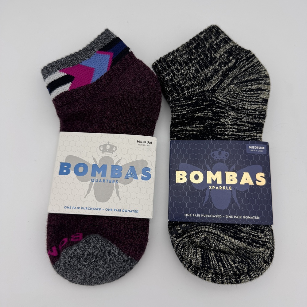 Bombas Socks Womens Medium 2 Pair Quarters Sparkle Multicolor Athletic NEW